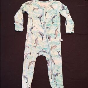 Posh Peanut Light Blue Dolphin Print Footie